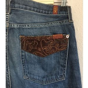 7 For All Mankind leather detail jeans size 31x33
